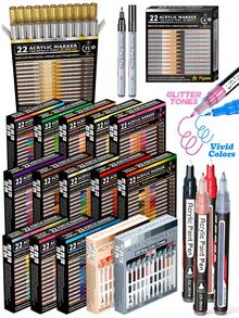 Set 22 Warna 17 Nuansa, Spidol Akrilik Ujung Ultra Halus 0,7mm dengan Jendela Tinta Transparan, Berbasis Air, Tahan Air, Cepat Kering, Daya Tutup Tinggi, Cocok untuk Batu, Kanvas, Keramik, Kayu, Kaca, dan Banyak Lagi, Set Seni Lukis DIY Multi-Permukaan - Spidol ujung halus 0,7 mm dengan 22 warna - View 4