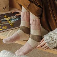 4 Pairs Thickened Warm Mid-Calf Towel Fabric Pink Cute Women's Socks - Autumn/Winter - Multicolor - View 9