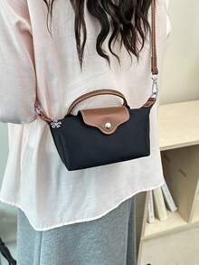 Dedoo Bolso de mano mini de nylon con bloques de color, estilo clásico de moda primavera/verano, bolso bandolera/de hombro minimalista y versátil con diseño de concha - Negro - Ver 11