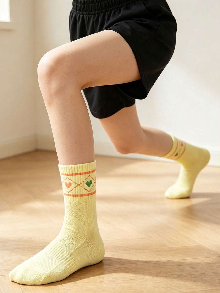1/6/10 Pasang Kaos Kaki Wanita Motif Hati Aneka Warna Setinggi Betis, Segar Sepanjang Musim, Sederhana, Bersih, Kasual Serbaguna Gaya Preppy - MultiWarna - View 1