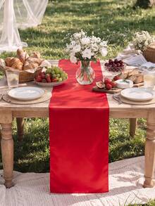 1-6 piezas Camino de mesa de satén rojo, camino de mesa de seda suave y sedosa de 12 in x 108 in, decoración de silla, decoración de habitación, decoración de mesa de comedor, perfecto para fiesta, boda, banquete, Navidad - Multicolor - Ver 8