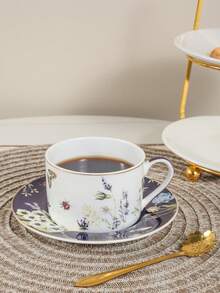 1pc Set Elegant Ceramic Coffee Cup And Saucer, High-End Sophisticated White And Blue Rose Design, Suitable For Clubs, Homes, Cafes, Gifts - Multicolor - View 1