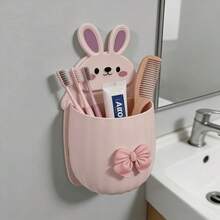 1pc Cute Rabbit Shaped Storage Rack With Bow Decoration, Space-Saving Wall-Mounted Toothbrush And Toothpaste Holder, Bathroom Accessories - Multicolor - View 11