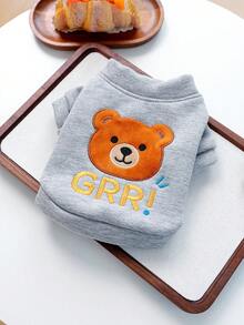 1件寵物衣服 狗貓服飾 小狗幼犬可愛春秋舒適運動衫系列 大頭卡通運動衫 - 灰色熊 - 灰色 - 查看 3