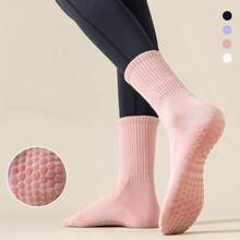 1/4 Pasang Kaos Kaki Kasual Anti Selip Wanita Bergaris Warna Polos untuk Yoga Pilates Kebugaran, Warna Acak - 4 Pasang, Acak - View 2