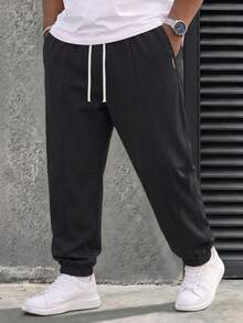 Plus Size Men's Breathable Mesh Jogger Sweatpants, Elastic Drawstring Waist, Loose Fit Casual Versatile Athletic Pants - Black - View 3