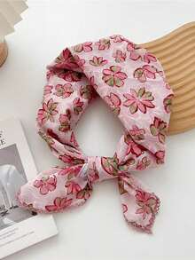 1 Pc Ladies' Soft & Breathable Printed Square Scarf/Headband/Triangle Scarf, With Colorfast Ditsy Floral Pattern, Suitable For Daily Wear For Dress - Multicolor - View 8