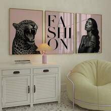 1/3 Pcs Frameless Sexy Stockholm Pink Black Leopard Print Y2K Canvas Wall Art, Girly Gallery Decor For Bedroom Dorm Apartment Living Room Kitchen, Room Decor Bedroom , Prints For Wall, Vintage Decor, Best Gift Choice - Multi-color - View 1
