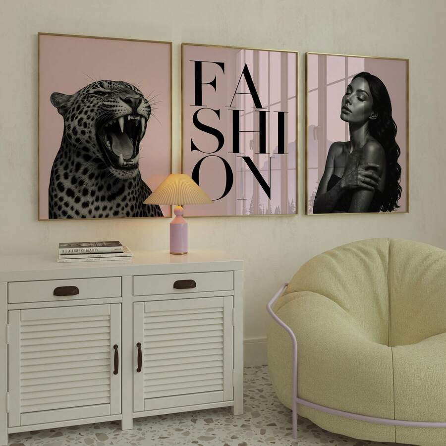 1/3 Pcs Frameless Sexy Stockholm Pink Black Leopard Print Y2K Canvas Wall Art, Girly Gallery Decor For Bedroom Dorm Apartment Living Room Kitchen, Room Decor Bedroom , Prints For Wall, Vintage Decor, Best Gift Choice - Multi-color - View 1