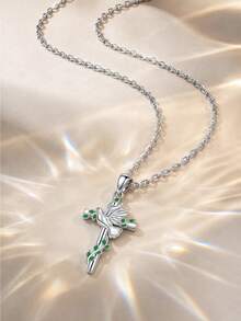1pc Mori Style Vintage Peace Dove Olive Branch Cross Necklace, Faith Gift For Women, Collarbone Chain - Necklace 74767 - View 4