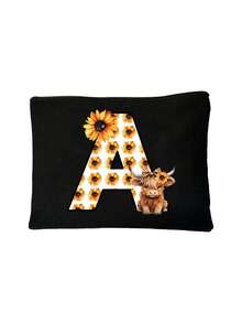 Cute Highland Cow Sunflower Letter Print Multifunctional Cosmetic Bag, Reusable, Storage Bag, Featuring Patterned Print Design, Lightweight Cosmetic And Toiletry Storage Bag, Medical Tool Kit, Zippered Makeup Bag, Lightweight Coin Purse, Toiletry Bag, Storage Bag, Travel Accessory, Shopping Essential - Multicolor - View 18