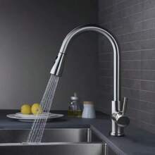 Klassischer Küchenwasserhahn mit ausziehbarem Brausekopf: Einteilig, Warm- und Kaltwasser, 360 Grad schwenkbar, verchromt, Keramikventil, Einloch-Installation, wassersparend, inklusive Installationszubehör und ausgestattet mit G1/2-Zulaufrohr - Silber - Übersicht 6