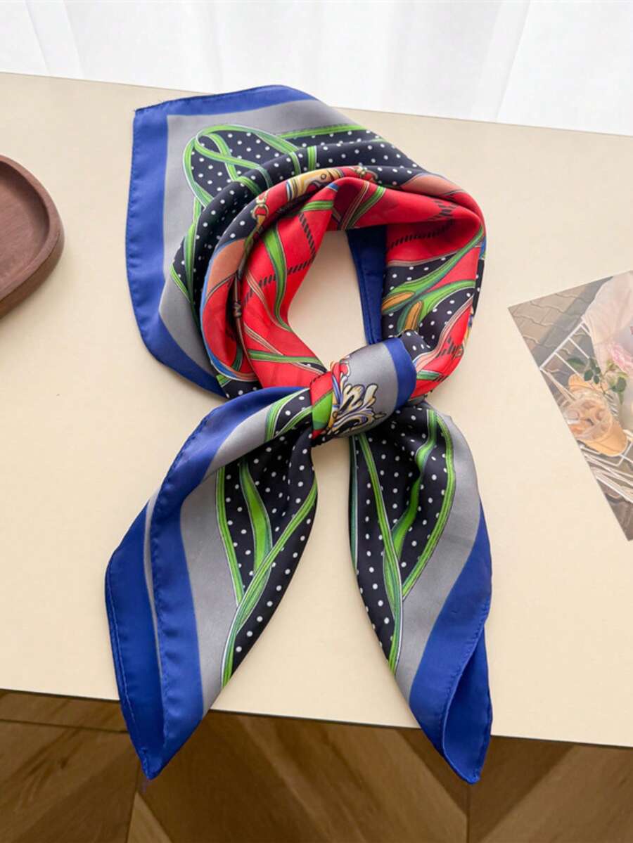 1 pieza Pañuelo cuadrado con estampado de lunares, adecuado para uso diario - S57109-Azul real - Ver 1