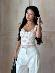 夏季上衣 女款街頭日常休閒短版上衣 白色上衣 外出穿搭上衣 演唱會穿搭 返校季 運動 秋季打底背心 波點 - 波點 - 查看 2