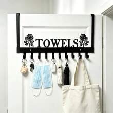 No-Drill Towel & Bath Towel Hook For Behind Door, Black Iron Rose TOWELS Hanging Rack, Bathroom Door Coat & Hat Rack, Multi-Hook Storage Rack For Bath Towels, Bedroom Door Behind Bag, Hat & Key Hook, Thanksgiving, Holiday, Perfect Gift Choice - View 11
