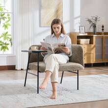 Modern Single Armchair With Comfortable Fabric Backrest And Two Storage Compartments, Complemented By A Practical Side Table. This Minimalist Side Table With Storage Features A Sturdy Metal Rack, 73 X 73 X 27 Cm - Multicolor - View 2