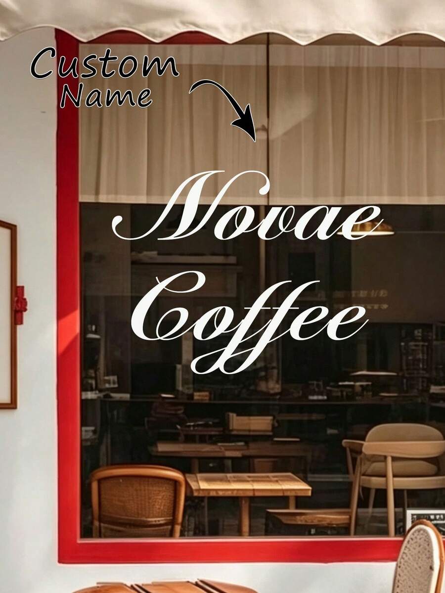 1pc Custom Store Name Window Vinyl Sticker, Elegant Cursive Die-Cut Decal, Waterproof Removable No-Residue Glass Sticker, Coffee Shop Retail Store Door Window DIY Decoration - Multi-color 1 - View 1