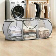 1pc Large Capacity Transparent Laundry Basket, Foldable Dirty Clothes Storage Bin, Bedroom/Bathroom Storage Basket - Multicolor - View 10