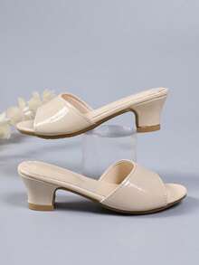 Girls' High Heel Sandals, Solid Color Elegant Girls' Slip-On High Heel Sandals, Cute Chunky Heel Sandals, Suitable For Daily Wear - Apricot - View 5