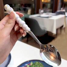 2/10/20pcs Beautiful Pearl Shaped Stainless Steel Tableware Silverware Set, Golden,Including Ceramic Handle Spoons, Forks, Unique And Elegant Porcelain With Shell Luster, Kitchen Tools And Accessories, Perfect For Restaurants, Daily Family Meals - Multicolor - View 7