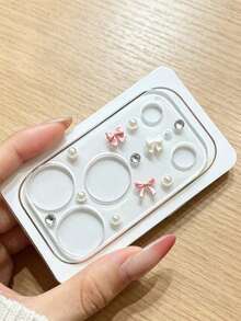 Phone Lens Protector Film With Bowknot, Beaded And Rhinestone Decor - Pink - View 7