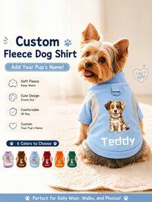 [Customized]Personalized Pet Clothes With Custom Name, Leash Attachment, Cat & Dog Hoodie, Comfortable & Cute, Heat Transfer Printing, Puppy Pattern, Perfect Gift For Dogs! Soft & Comfortable, Warm - Multicolor - View 3