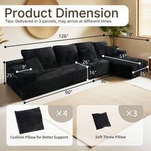 NIZULA FOAM 126'' Cloud Sectional Couch With L-Shaped Recliner,(Black) Boneless Corduroy Sofa With Deep Seat, Modern Modular Couch For Living Room, No Assembly Required, Comfy Plush Corduroy Fabric,Sofa De Sala,Couch,Sofa Cama,Muebles Para Sala - 黑色 - 查看 11
