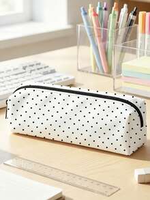 Campus Style Polka Dot Pencil Case/Stationery Storage Bag - Multi-Functional Large Capacity Design, Suitable For Storing Office Supplies, Creative Multi-Purpose Pen Holder Or Portable Travel Makeup Bag, Ideal For Students, Teachers, Back To School Season, Learning Supplies, Teacher's Day Gift, School Essentials, Back To School Must-Haves, Suitable For Office And Home Settings. (Pattern Printing Random, Please Refer To The Actual Product) - Multicolor - View 9