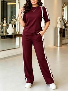 Women's New Spring/Autumn Outfit Shirt, 2-Piece Set Elegant - Burgundy - View 2