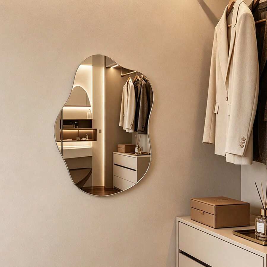 1pc Asymmetrical Bathroom Mirror, Asymmetrical Cloud Vanity Mirror, Wall-Mounted, Bathroom Decor, Room Decor, Home Decor, Wall Decor - Irregular - View 1