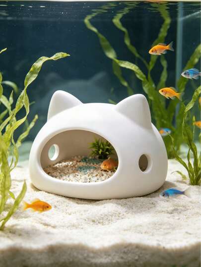 Cat-Shaped Fish Tank Hideout Cave, Smooth And Easy To Clean Aquarium Decor Ornament, Provides Hiding Space For Betta Fish, Small Fish And Shrimp, Fish Tank Decoration House