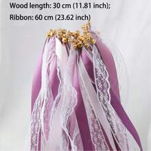 Wedding Ribbon Wand With Bells, Lace Fairy Party Ribbon Wand; Colorful Faux Silk Satin Ribbon, Suitable For Various Parties, Birthdays And Festive Events; Holiday Decoration, Birthday Setup, Decorative Handheld Wand; Exquisite Lace Craftsmanship, Lightweight Wand Body; Bell Ribbon Style; Suitable For DIY Enthusiasts And Event Planners - View 2