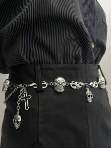 1pc Punk Hip-Hop Unique Luxury Versatile Cross & Skull Waist Chain, Women's Vacation Casual Jewelry - Multicolor - View 9