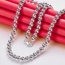 925 Sterling Silver Plated 6mm Smooth Beads Ball Chain Necklace For Women Wedding Engagement Jewelry - Silver - View 6