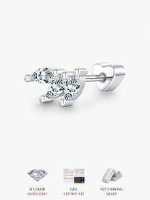 MODIAN 0.3CT Marquise Cut Moissanite Cartilage Ear 925 Sterling Sliver Earrings Heart Screw Stud Earrings For Women Fine Jewelry - Silver - View 1