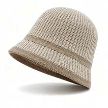 Women's Colorblock Striped Knit Bucket Hat, Black & Beige Breathable Lightweight Fishing Hat, Suitable For Travel, Beach, Spring, Autumn, Summer Daily Wear - Black and White Checkered Bucket Hat - View 8