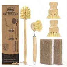 6 Pack Bamboo Dish Brush Set, Natural Dish Brush With Long Handle Bottle Brush, Wooden Dish Brush Set For Cleaning Dishes, Bottles, Pans And Vegetables - Natural - View 1
