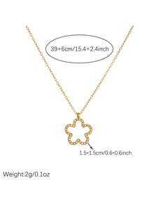 1 pieza Collar con colgante de flor hueca y anillo exterior de diamantes, cadena fina y sencilla, estilo de lujo ligero para uso diario de mujer, cadena de clavícula - Dorado - Ver 5