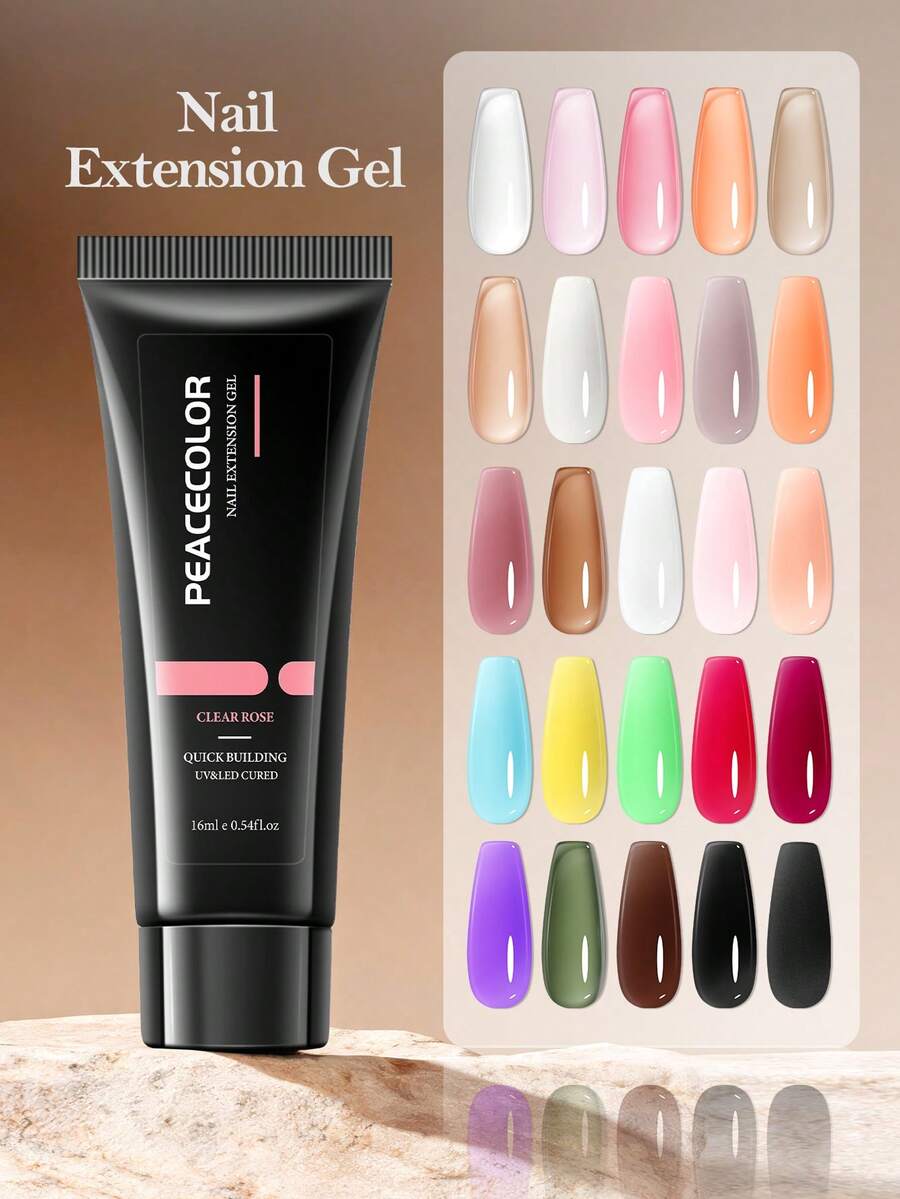 PEACECOLOR 16ml Poly Nail Extension Gel, UV LED Cured Quick Building Builder Gel For Nail Extension & Manicure, Multiple Colors Available, Hard Gel For Beginner Home DIY & Professional Salon Nail Art - Multicolor - View 1