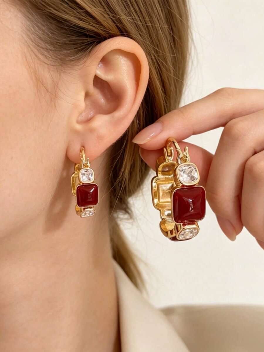 1 Pair Fashionable Personalized Exquisite Elegant Earrings, Suitable For Women's Daily Commute - Red - View 1