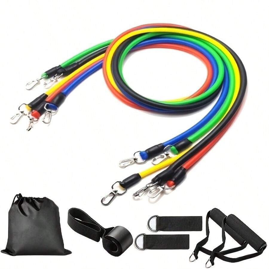 11-Piece Multi-Function TPE Resistance Band Set, Includes Foam Handles, Elastic Fitness Bands, Ankle Straps, Door Anchor And Storage Bag, Suitable For Home, Gym, Yoga And Pilates Full Body Workout - Multicolor - View 1