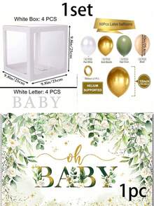 1 Set Dekorasi Bayi Warna Hijau Sage, 55 Balon Lengkung Hijau, Kotak Hadiah Bayi, Taplak Meja dan Latar Belakang, Dekorasi Pesta Bertema - MultiWarna - View 11