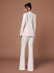 Solid Color Pearl Asymmetric/Asymmetrical Elegant Women's Suit Set - Baby Pink - View 3