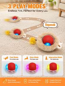 Indoor Cat Interactive Toy, 5-Hole Or 7-Hole Hide-And-Seek Hunting Mat With Rechargeable Moving Mouse Ball, Squeaky Sound, Asymmetrical Rolling, 3 Play Modes, Touch Activation, Suitable For Kittens And Adult Cats Indoor Exercise Toy - Multicolor - View 7