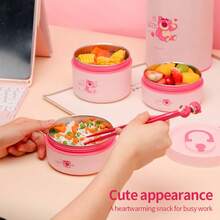 Mesuca Portable Reusable Insulated Lunch Box Set, Food Storage, Disney Lotso Bear Character Print, Pink, Insulated & Leak-Proof, Suitable For School, Office, Camping, Picnic, 3-Piece Food Container Set, 1 Set - Hot Pink - View 2