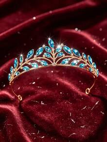 1pc Bridal Wedding Crown Headpiece Crystal Rhinestone Embellished Hair Hoop New Style Tiara - 44026 Lake Blue - View 2