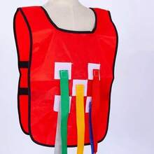 1 Set Universal Kids & Adults Tail Tag Game Vest, Includes 5 Reusable Colorful Tails, Indoor/Outdoor Sensory Integration Training Sports Game, Suitable For Home, Backyard, Beach, Kindergarten, Daycare Center And Group Party Interactive Sports Activities - Red - View 3