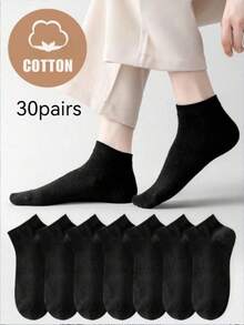 7/10/20/30 Pairs Unisex Solid Color Minimalist Versatile Plus Size Fashion Short Socks For Spring And Autumn - Black - View 10