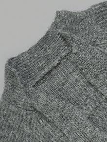 NiceArt Sweater Pullover Wanita Lengan Raglan Rajut Bergaris Kerah Pita Lengan Panjang Longgar Elegan Kasual Musim Gugur - Grey - View 4