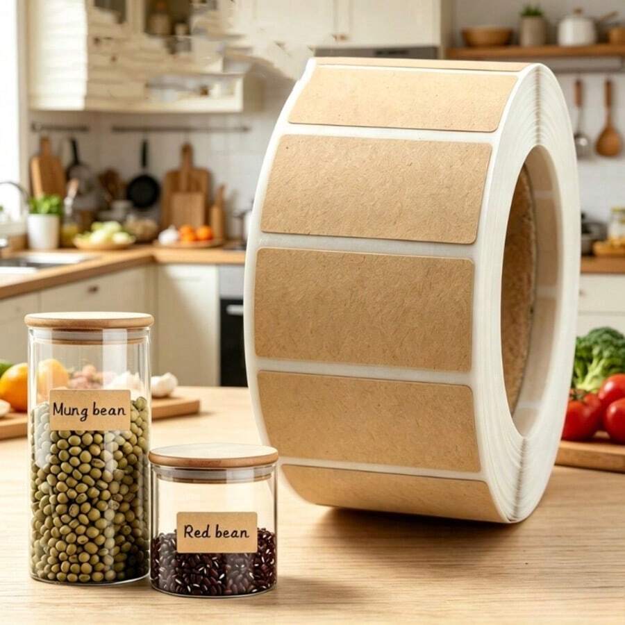 1 Roll (800pcs) Kraft Paper Self-Adhesive Labels, Thick And Textured With Smooth Writing. Features Built-In Adhesive For Worry-Free Application, Clear Handwriting That Resists Smudging. Ideal For Packaging Marking, Object Classification - Multicolor - View 1